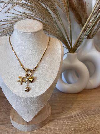 Collar Acero Inoxidable Corazón Estrella Concha