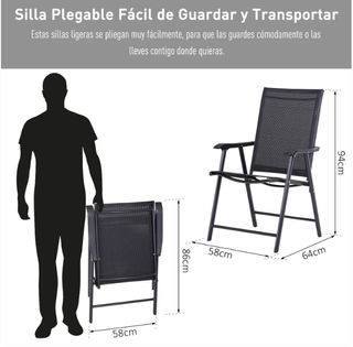 2 Sillas Plegables Exterior Negro