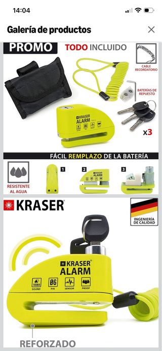 Pinza de moto Kraser Alarm amarilla