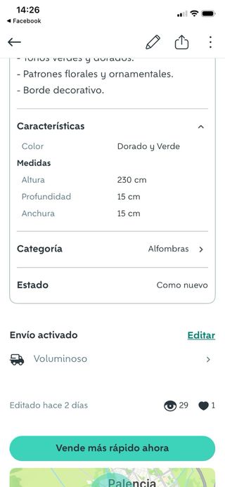 Alfombra clásica verde y dorada