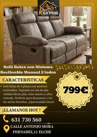 Sofá Relax Reclinable Manual 3 Plazas
