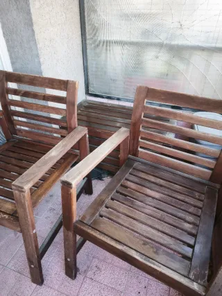 2 Sillas NÄMMARÖ madera + baúl Ikea jardín terraza