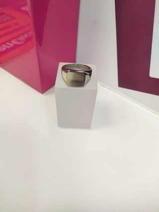 Anillo acero plateado tipo sello T18