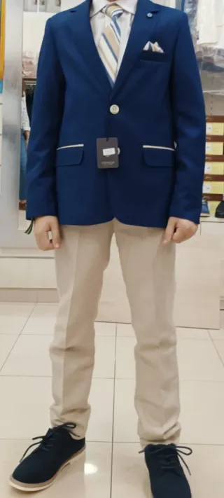 Traje chaqueta comunión niño Cuvico azul y beige