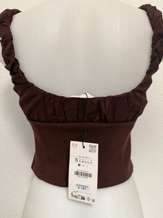 Top Zara Marrón Corsé Tirantes Fruncidos