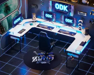 Escritorio Gaming Esquinero LED Blanco