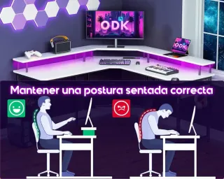 Escritorio Gaming Esquinero LED Blanco