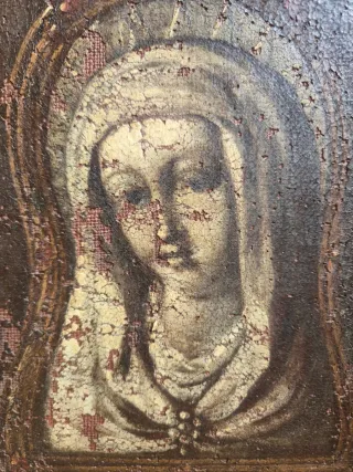 Virgen de La Cueva Querubines Ebrios Oleo S. XVII