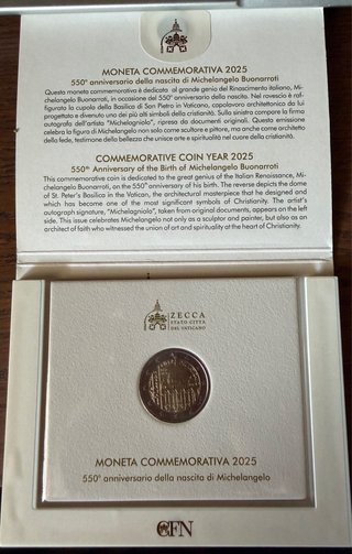 Moneda Vaticano 550 Aniv. Nacimiento Miguel Angel
