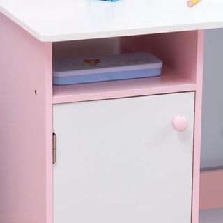Conjunto de Mesa y Sillas para Niños de 5 a 8 Años en Madera con Banco Escolar, Conjunto de Muebles para Niños con Espacio de Almacenamiento y Pizarra Blanca y Silla, Blanco y Rosa