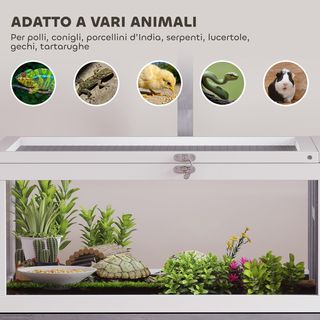 Casa para Tortugas Elevada con Divisor, Bandeja Extraíble y 2 Tapas, Tartaruguera de Madera de Abeto y PS, 104X53X82 Cm, Gris y Blanco