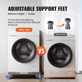 Supporto per Mini Frigorifero, Capacità di Carico 181.4 kg, 4 Piedi Robusti, 4 Ruote Girevoli con Blocco, Piedistallo per Lavatrice e Asciugatrice, Base Multifunzionale Regolabile per Lavatrice e Frigorifero, Base Mobile...