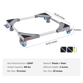 Supporto per Mini Frigorifero, Capacità di Carico 181.4 kg, 4 Piedi Robusti, 4 Ruote Girevoli con Blocco, Piedistallo per Lavatrice e Asciugatrice, Base Multifunzionale Regolabile per Lavatrice e Frigorifero, Base Mobile...
