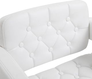 Taburete Alto de Bar con Respaldo y Apoyabrazos, Taburete de Cocina Moderno Giratorio con Altura Ajustable y Reposapiés, en Piel Sintética, 61X50X93-113Cm, Blanco