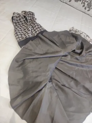 Vestido Zara Seda Marrón y Gris
