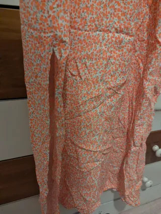 Vestido Pull&Bear Naranja Floral Tirantes Fruncido