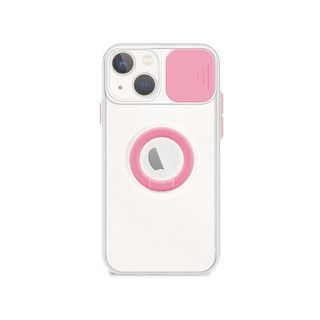 Funda iPhone 13 Mini Transparente con Anilla y Cubre Cámara rosa