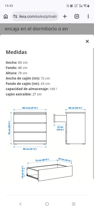 Cómoda MALM IKEA 3 cajones