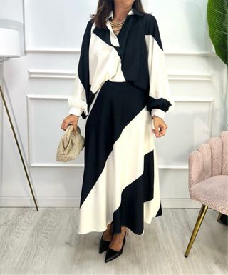 Conjunto Falda y Blusa Blanco y Negro