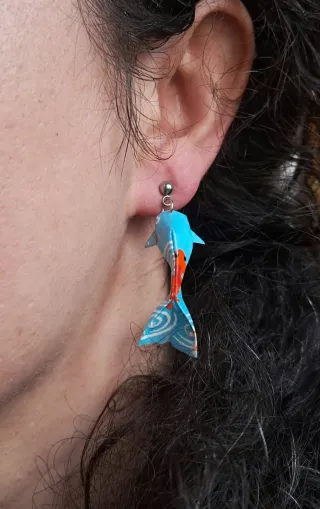 Pendientes de carpa Koi de Origami Azul y Rojo