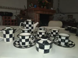 Juego de té/café de cerámica a cuadros