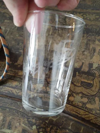 Vaso cristal recuerdo Lanjaron con funda antiguo