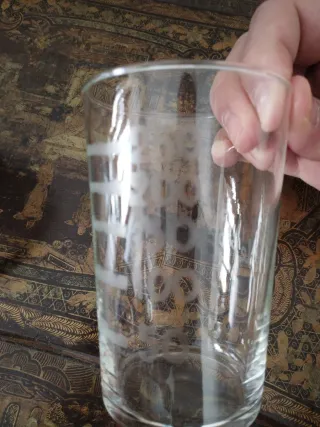 Vaso cristal recuerdo Lanjaron con funda antiguo