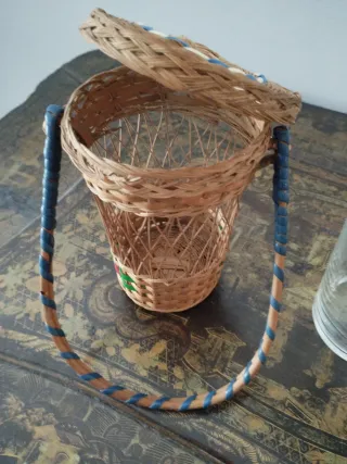 Vaso cristal recuerdo Lanjaron con funda antiguo