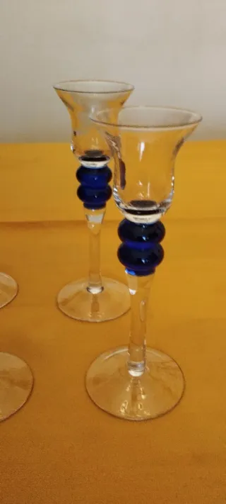 6 copas de cristal azul y transparente