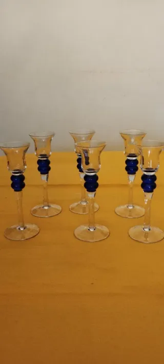 6 copas de cristal azul y transparente