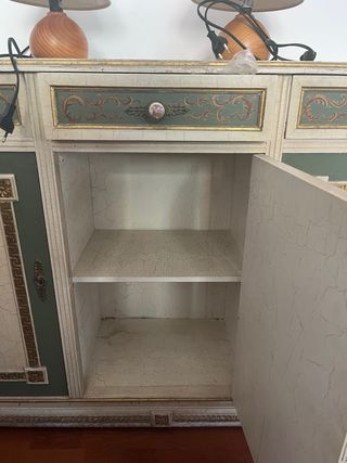 Mueble de entrada vintage dorado y verde