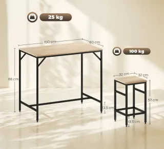 Mesa alta y 4 taburetes