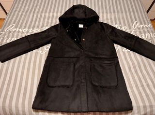 Abrigo ante mujer capucha borreguito negro