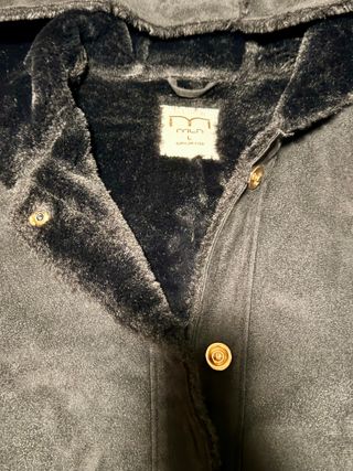 Abrigo ante mujer capucha borreguito negro