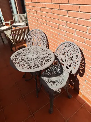 Mesa y 2 Sillas Jardín Aluminio Fundido