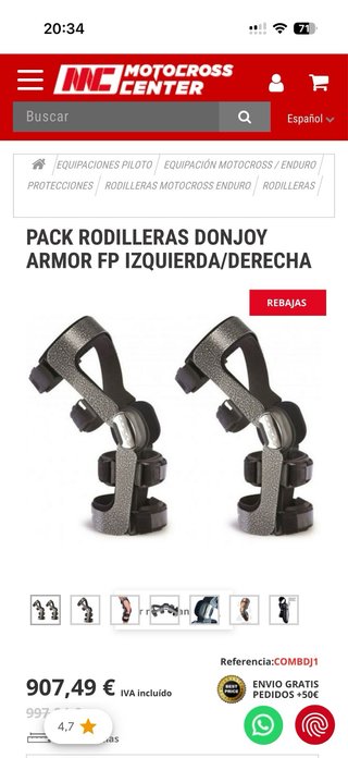 Rodilleras Carbono Sky Enduro Kitesurf talla s