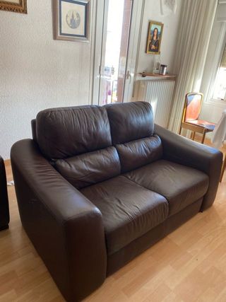 Sofá italiano 2 plazas piel marrón