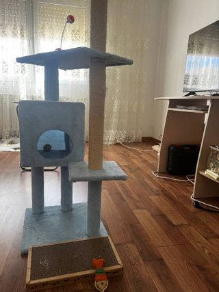 Casa para gatos con rascador