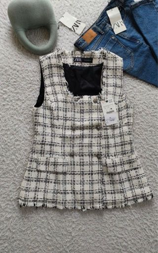Chaleco Zara Cuadros Negro Blanco