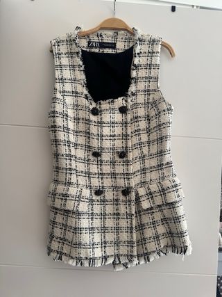 Chaleco Zara Cuadros Negro Blanco