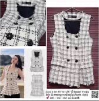 Chaleco Zara Cuadros Negro Blanco