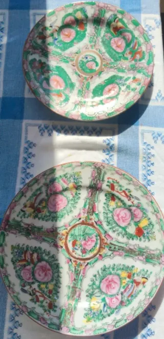 Platos porcelana china medallón rosa