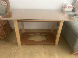 Mesa centro madera y cristal 70x120