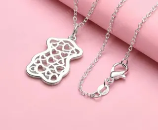 Collar Oso Corazones Plata