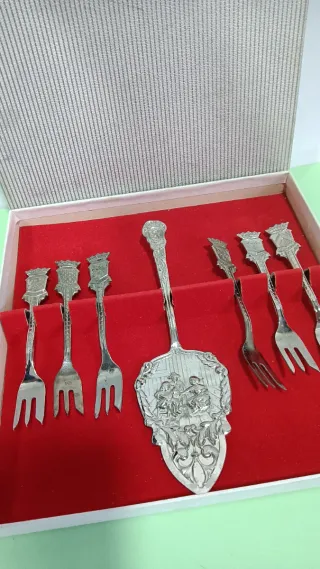 Juego de postre vintage francés con pala y estuche