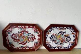 Vassoio decorativo in piastrelle e legno