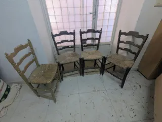 Conjunto 4 sillas madera y yute