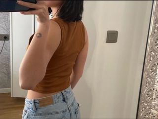 Top canalé bicolor marrón/beige vintage