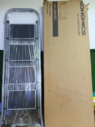 SONGMICS Escalera de Tijera con 4 Peldaños, Gris