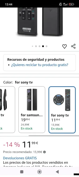 Mando a distancia Sony RM-ED047 con funda fluoresc